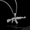 Mens 18k Or Argent Plaqué Iced Cz Hip-Hop AK-47 Gun Pendentif Collier 3mm 24 "long Chaîne Cubaine Collier Bijoux De Mode Anniversaire De Noël