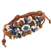 Retro Turkish Eye Charm Bracelet For Men Women Multilayer Wristband Adjustable Chain Leather Bracelet Vintage Jewelry 5 Colors In Stock