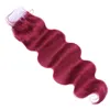 Brasiliansk Bourgogne Red Virgin Human Hair Weaves With Top Stängning Body Wave 99J Wine Red 4x4 Spets Front Stängning med 3bunds 4PCS7972706