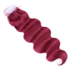 Brésilien Bourgogne Rouge Vierge Cheveux Humains Tisse avec Fermeture Supérieure Vague de Corps # 99J Vin Rouge 4x4 Fermeture Avant de Lacet avec 3Bundles 4Pcs Lot