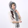 Rex Rabbit hat scarf one fur hat foreign trade women winter fur scarves fashion warm knitted hat Manufacturers wholesale