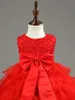 Partihandel- nyfödda spädbarnsflickor Bröllopsklänningar Baby Girl First Birthday Dress for Baby Kids Party Wear Girls Ny Year Red Dresses Vestido