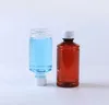 100 st 250 ml PET -flaskor med skala på kroppsmedicinen flaskplastisk förpackningsflaskbruna färg med säkerhet cap8650078