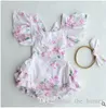 Baby Jumpsuits Set Ruche Tutu Bloemen Romper Zomer Peuter Print Strik Hoofdband Romper Meisje Katoen Klimmen Mode Rompertjes Kleding J143