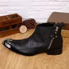 Western Black Men Leather Boots Fashion Designer Metal Toe Rivets Short Ankle Boots for Men Party Motorcycle Botas, EU38-46!