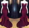 Billiga Sexy Mermaid Party Prom Dresses 2K17 Burgundy Grape Formell Pagant Aftonklänning Lång Satin Plus Storlek Klänningar Baklösa Sexiga Real Images