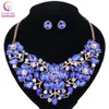 Women Fashion Statement Necklace earrings sets Bridal Wedding Party Necklace Flower Type Golden Plated Crystal Jewelry Sets