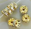 8MM White Crystal Spacer Metal Gold Plated Rondelle Rhinestone Loose Beads For Best DIY Jewelry Making bead fit Bracelet j35356