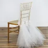 Tulele Ruffles新郎と花嫁の椅子を持つロマンチックなレースの結婚式の椅子カバーカスタムメイドのChiavariチェアカバー