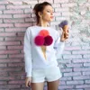 T-shirt da donna all'ingrosso- Casual O-collo a maniche lunghe con piume larghe Camicie 2021 Autunno Moda T-shirt da donna con stampa 3D Bianco Rosso Nero T