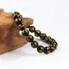 Envío gratis 10 unids/lote exquisita piedra semipreciosa Natural negro ónix cuentas de oración tallada pulsera tibetana OM