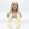 Iwona Hair Straight Extra Long White Light Blonde Mix Wig 22#1001/613 Half Hand Tied Heat Resistant Synthetic Lace Front Wigs