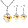 Heart Crystal from Swarovski Elements Fashion Jewelry Sets For Women Long Dangle Drop Earrings Necklace For Bridal 25550