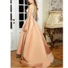 Hi Lo Champagne Dress Evening WearSheer Neck Lace Top Prom Dresses Illusion Back Floor Length Formal Evening Gowns