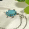 Colgantes en forma de tortuga con diamantes de imitación de piedra Natural, joyería para mujer, collares de diamantes Vintage, cadena de suéter turquesa con diamantes, abalorio