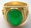 Jewelry 18K GP green jade men's ring8 9 10 11 12335U