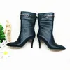 Luxe 9.5CM chaussures à talons hauts pour femmes hiver cheville bottes au genou dame vache bottes en cuir Sz35-41