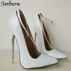 Sorbern 18Cm 7" Stiletto Fetish Dress Shoes Sharp Toe Ankle Strap Pumps Spike Metal High Heel Bondage Bdsm