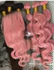 브라질 바디 웨이브 스트레이트 헤어 Weave 두 배 Wefts 100g / pc 핑크 컬러 염색 인간의 Remy 헤어 확장 수 있습니다