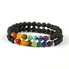 Ny design 7 Chakra Healing Stone Yoga Meditation Armband 6mm Lava Rock Stone Pärlor med Mix Colors Stenarmband för gåva