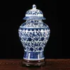 Groothandel- Gratis verzending Chinese antieke Qing Qianlong Mark Blue and White Ceramic Porselein Vaas Ginger Jar