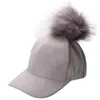 New Stylish Adjustable Womens Unisex Fur Pom Pom Suede Baseball Cap Hip Hop Girls Hat A383
