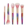 5Pcs/set Thread Makeup Brushes Set Rainbow/ Rose Gold Cosmetic Mermaid Tail Oval Brush Make up Tool Kit Scales Horn Collection DHL Free