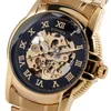 Brand WINNER Luxury Black Skeleton Roman Number Self-wind Mechanical Watches Golden Case Band for Men Best Gift