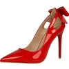 Women Pumps Patent Leather High Heel Dress Shoes Bowknot Butterfly Knot Bow Cut Out Sandals Woman Stilettos