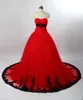 Ball Gown Black And Red Gothic Wedding Dresses Sweetheart Lace Appliques 1960s Colorful Bridal Gowns With Color Non White Lace-up