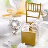 FREE SHIPPING 100PCS Quality Miniature Gold Chair Favor Box with Heart Charm and Ribbon Wedding Favors Party Reception Setting Idea