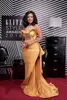 Vestidos de noite de sereia sexy escapam pescoço de cristal de cristal cetim amarelo empoeirado e vestidos de celebridades Mulheres africanas Evening formal1041768