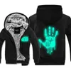 Luminous The Walking Dead Trajes Espessura Hoodies Adulto Veludo Beisebol Preto Moletons Homens Jaqueta de Inverno Casaco com Chapéus