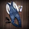 Wholesale-2016 Marcas de moda rasgadas jeans bib macacões homens magro fit skinny jeans homem casual destruir lavagem jumbsuits calça jeans