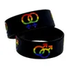 1 pc orgulho 1 polegada pulseira de silicone larga com menino e menina logotipo de gênero preto tamanho adulto preto