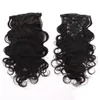 Clipe em duplos wafts extensões de cabelo humano peruano onda corporal 100% virgem remy cabelo humano 7 peças 100gram 12inch-26inch cabelo preto natural