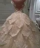 Luxuoso frisada Layered-Pétalas Wedding Dress faísca Sequins Alças Floral-Applique vestido de noiva 2017 Lindos vestidos de noiva deslumbrante