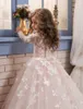 Robe de soirée fantaisie à fleurs pour filles, manches longues, papillon, en maille rose, robes de bal, robes de sainte communion pour filles de 1 à 14 ans
