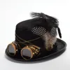 Vintage steampunk gear óculos preto cartola unissex couple039s marrom pena fedora festa cosplay acessório headwear3177336