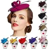 Couleur pure dames bouclés plume feutre laine Fascinator Alligator corde pilulier inclinaison Cocktail fête formel chapeau A145