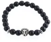 Natursten Beaded, Strands Matte Black Obsidian Agate Turkos Handsträng Buddha Beads Lion Head Elastiska Armband Smycken Partihandel