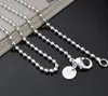 Collier de chaîne de perles en acier inoxydable, ton argent de 2.4mm, avec fermoir à homard, porte-clés de chaîne d'étiquettes de chien à la mode G218