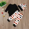 Ubrania noworodka Zestawy odzieżowe dla niemowląt Halloween Kostiumy Dyni Wydrukowano Długi Rękaw Body Romper Spodnie Kapelusz 3 sztuk Ustawia stroje dla dzieci