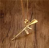 Men Necklaces Gold Plated AK-47 Assault Gun Rifle Iced-Out Pendant Necklace Stainless Steel Hiphop Military Jewelry PN-555