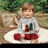 Bawełna Chłopcy Garnitury Boże Narodzenie Odzież Baby Boys Odzież Odzież Dzieci Dzieci Christmas Tree Koszulki + Spodnie w kratę Dwa kawałek Baby Boy Ubrania Zestaw