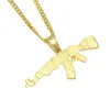 Colar masculino com pingente de arma de ouro 18k banhado a ouro 18k Cz gelado CZ AK-47 3 mm 24" de comprimento Colar de corrente cubana joias da moda aniversário de Natal