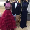 Sparkly Two Piece Prom Dresses Juvel ärmlösa paljetter med pärlor Tiered Tulle Ball Gown Navy Blue Red White Prom Dress Sweet 162864003