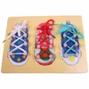 Cute Learn Tie Shoe Lace Toy Teaching Toy Wooden Puzzles Board Lacing Shoelace Kids Early Education Montessori Toy