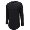 Trends Men T shirts Super Longline Long Sleeve TShirt Hip Hop Arc With Curve Hem Side Zip Tops tee185R