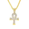 Nieuwe Trendy Crystal Rhinestone Egyptische Ankh Sleutel Hanger Ketting 18K Vergulde Doos Ketting Lange Kettingen voor Mannen / Dames Party Sieraden